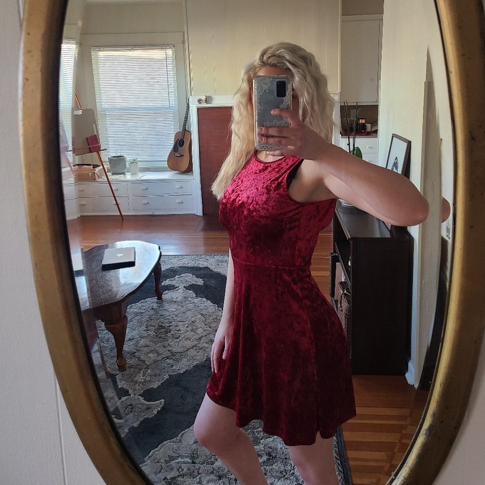 Wine Red Velvet Mini Dress